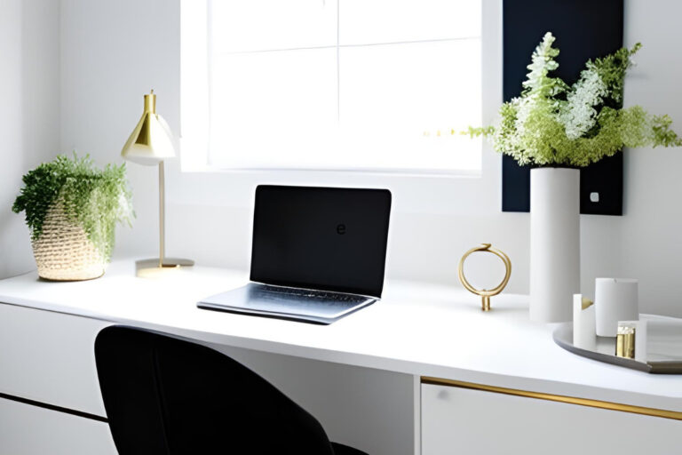 white and gold minimalist office